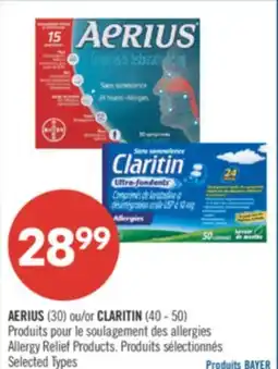 Pharmaprix AERIUS (30) or CLARITIN (40-50) Allergy Relief Products offer