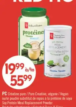 Pharmaprix PC Pure Creatine Vegan or Soy Protein Meal Replacement Powder offer