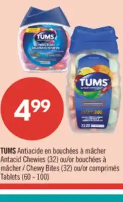 Pharmaprix TUMS Antacid Chewies (32) or Chewy Bites (32) or Tablets (60 - 100) offer