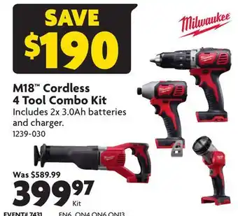 Home Hardware M18 Cordless 4 Tool Combo Kit offer