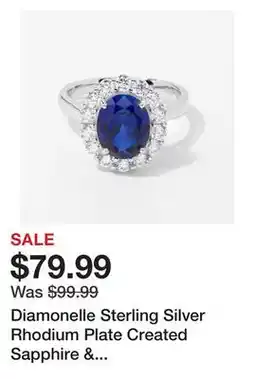 TSC Stores Diamonelle Sterling Silver Rhodium Plate Created Sapphire & Diamonelle Oval Halo Ring offer