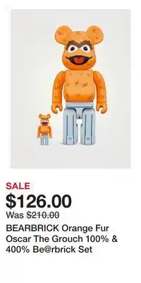 Holt Renfrew BEARBRICK Orange Fur Oscar The Grouch 100% & 400% Be@rbrick Set offer