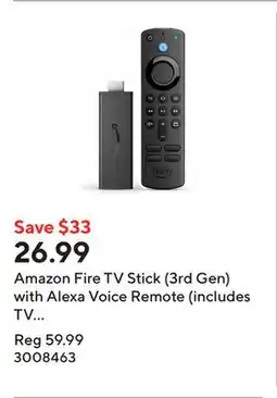 Staples Amazon Fire TV Stick (3rd Gen) with Alexa Voice Remote (includes TV controls) offer