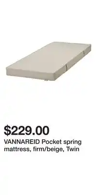 IKEA VANNAREID Pocket spring mattress, firm/beige, Twin offer