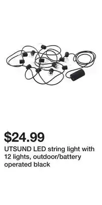 IKEA UTSUND LED string light with 12 lights, outdoor/battery operated black offer