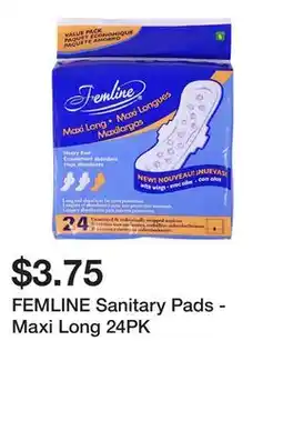Dollarama FEMLINE Sanitary Pads - Maxi Long 24PK offer