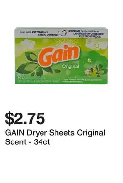 Dollarama GAIN Dryer Sheets Original Scent - 34ct offer