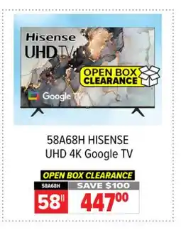 2001 Audio Video HISENSE 58 UHD 4K Google TV offer