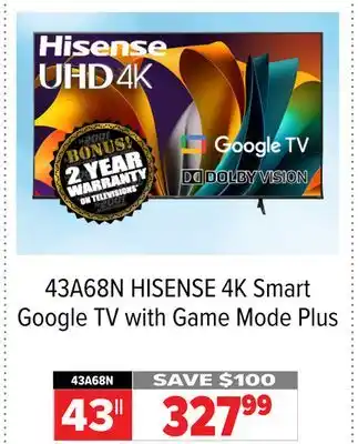 2001 Audio Video HISENSE 4K Smart Google TV with Game Mode Plus offer