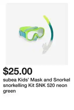 Decathlon subea Kids' Mask and Snorkel snorkelling Kit SNK 520 neon green offer
