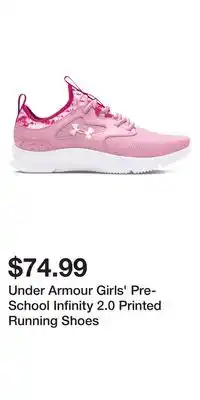 Sport Chek Under Armour Girls' Pre-School Infinity 2.0 Printed Running Shoes offer
