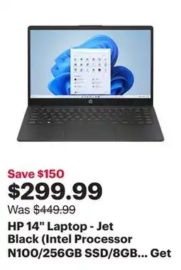 Best Buy HP 14 Laptop - Jet Black (Intel Processor N100/256GB SSD/8GB RAM/Windows 11 Home) offer