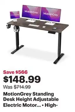 Best Buy MotionGrey Standing Desk Height Adjustable Electric Motor Sit-to-Stand Desk Computer for Home and Office - Black Frame (55x24 offer