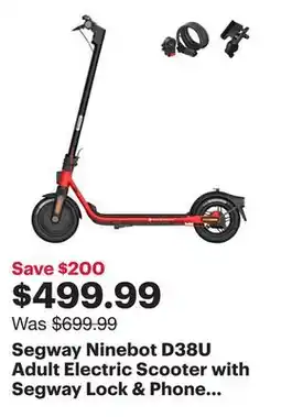 Best Buy Segway Ninebot D38U Adult Electric Scooter with Segway Lock & Phone Holder (350W Motor/ 38km Range / 30km/h Top Speed) - Excl offer