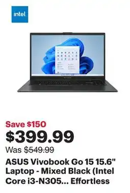 Best Buy ASUS Vivobook Go 15 15.6 Laptop - Mixed Black (Intel Core i3-N305 /256GB SSD/8GB RAM/Windows 11 Home) offer