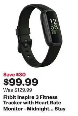 Best Buy Fitbit Inspire 3 Fitness Tracker with Heart Rate Monitor - Midnight Zen offer