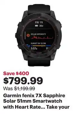 Best Buy Garmin fenix 7X Sapphire Solar 51mm Smartwatch with Heart Rate Monitor - Black/Titanium Back offer