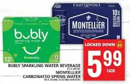 Food Basics BUBLY SPARKLING WATER BEVERAGE MONTELLIER CARBONATED SPRING WATER offer