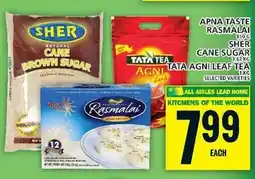 Food Basics APNA TASTE RASMALAI SHER CANE SUGAR TATA AGNI LEAF TEA offer
