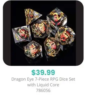 GameStop Biogenik Dragon Eye 7-Piece RPG Dice Set with Liquid Core offer