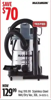 Canadian Tire MAXIMUM Stainless-Steel Wet/Dry Vac, 30L offer