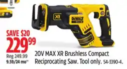 Canadian Tire DEWALT 20V MAX XR Brushless Compact Reciprocating Saw offer