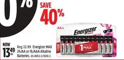 Canadian Tire Energizer MAX 24/AA or 16/AAA Alkaline Batteries offer