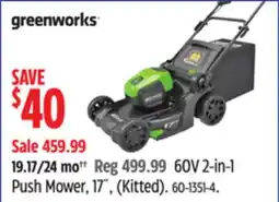 Canadian Tire Greenworks 60V 2-in-1 Push Mower, 17, (Kitted) offer