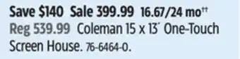 Canadian Tire Coleman 15 x 13´ One-Touch Screen House offer