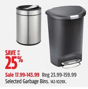 Canadian Tire Simplehuman Selected Garbage Bins offer