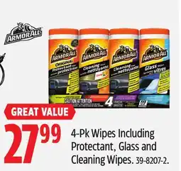 Canadian Tire Armor All 4-Pk Wipes Including Protectant, Glass and Cleaning Wipes offer