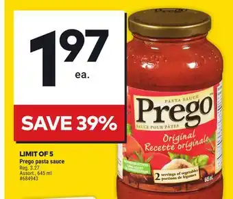 Giant Tiger Prego pasta sauce offer