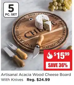 Kitchen Stuff Plus Artisanal Acacia Wood Cheese Board With Knives offer