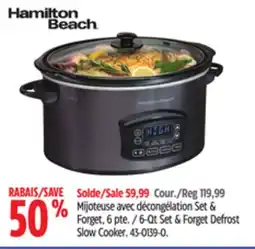 Canadian Tire HAMILTON BEACH 6-Qt set & forget defrost slow cooker offer