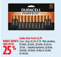 Canadian Tire Duracell Alkaline Batteries, 10/AAA, 26/AAA, 20/AAA, 16/AA or 20/AA offer