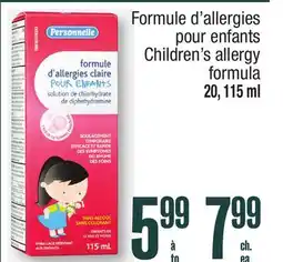 Jean Coutu PERSONNELLE Children's allergy formula offer
