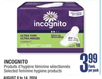 Jean Coutu INCOGNITO Selected feminine hygiene products offer