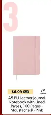 123Ink A5 PU Leather Journal Notebook with Lined Pages, 160 Pages - Moustache - Pink offer