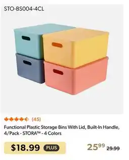 Shopper+ Functional Plastic Storage Bins With Lid, Built-In Handle, 4/Pack - STORA - 4 Colors offer
