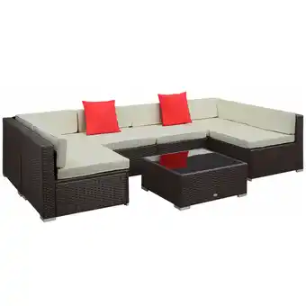 Best Buy Outsunny Wicker 7-piece Patio Conversation Set with Sofa & Coffee Table Cushion Cream White (7pcs) offer