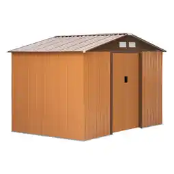 Best Buy Outsunny 9' x 6' Garden Storage Shed with Foundation Kit, Metal Tool Storage House with Double Doors for Outdoor Patio Yard, offer