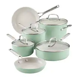 Best Buy KitchenAid 10pc Hard Anodized Ceramic Cookware Set - Pistachio offer