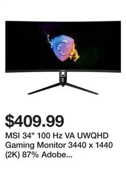 Newegg MSI 34 100 Hz VA UWQHD Gaming Monitor 3440 x 1440 (2K) 87% Adobe RGB / 86% DCI-P3 / 110% sRGB HDMI, DisplayPort, Audio MAG342 offer