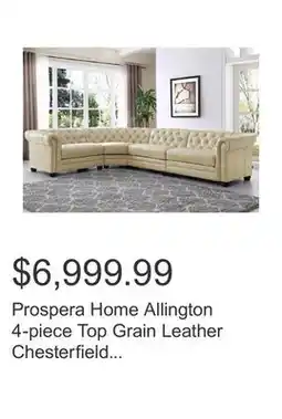 Costco Prospera Home Allington 4-piece Top Grain Leather Chesterfield Sectional offer