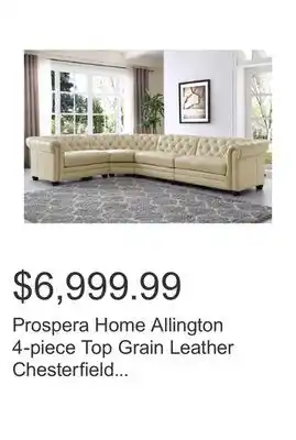 Costco Prospera Home Allington 4-piece Top Grain Leather Chesterfield Sectional offer