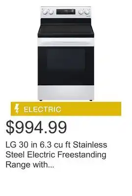 Costco LG 30 in 6.3 cu ft Stainless Steel Electric Freestanding Range with EasyClean Technology offer