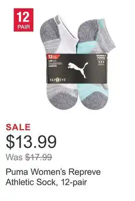 Costco Puma Women's Repreve Athletic Sock, 12-pair offer