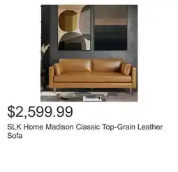 Costco SLK Home Madison Classic Top-Grain Leather Sofa offer
