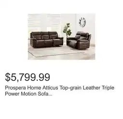 Costco Prospera Home Atticus Top-grain Leather Triple Power Motion Sofa and Loveseat offer