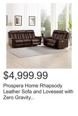 Costco Prospera Home Rhapsody Leather Sofa and Loveseat with Zero Gravity Power Recline offer
